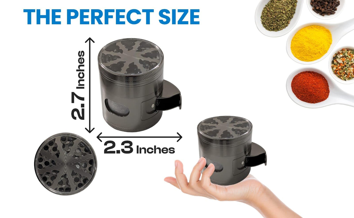 4-Piece spice Grinder, 2.7 Inch, Heavy-Duty Aluminum, (grey-metallic)