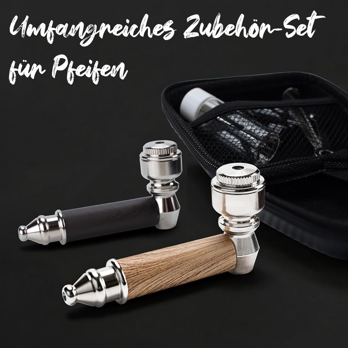 Metal Tobacco Pipe Set with Travel Case