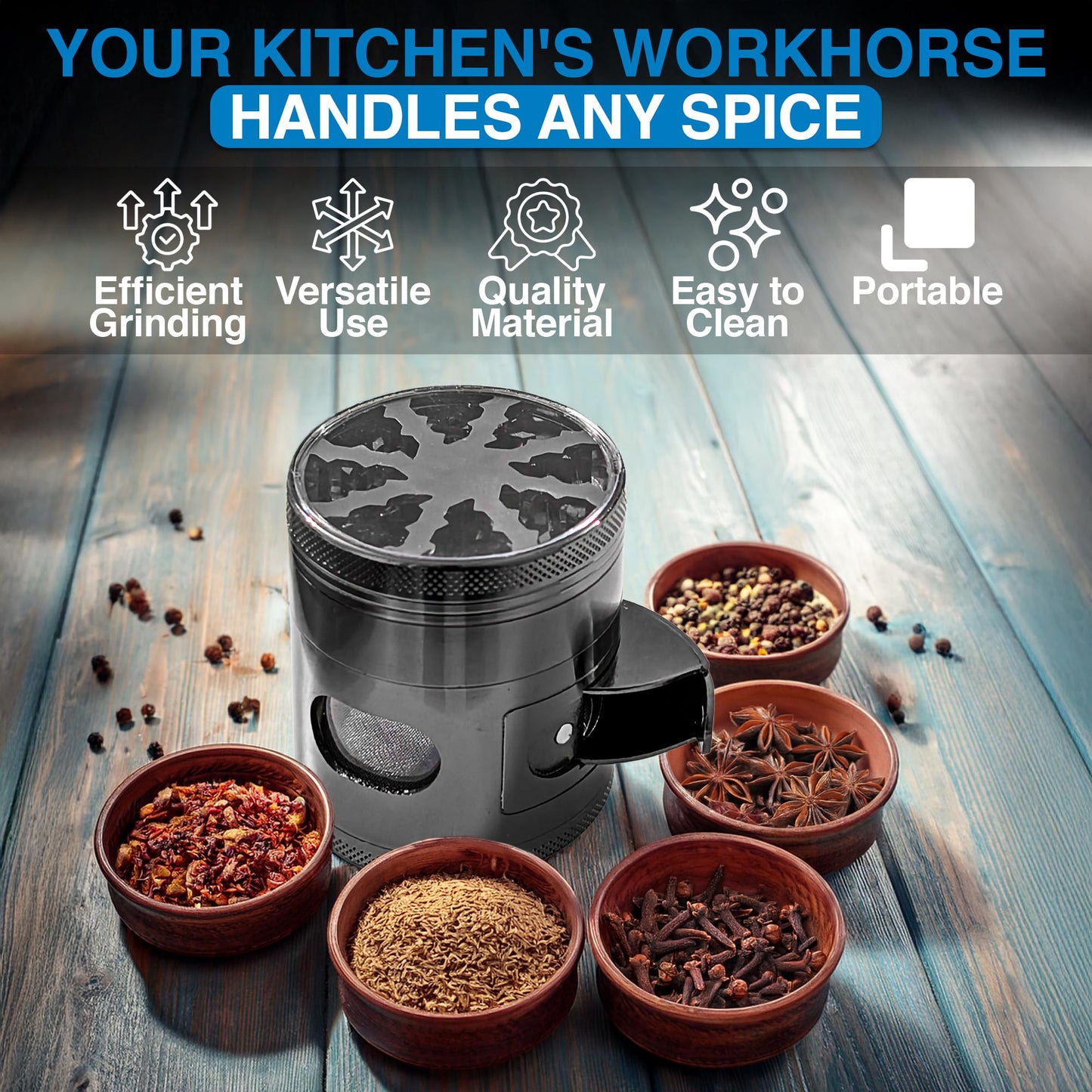 4-Piece spice Grinder, 2.7 Inch, Heavy-Duty Aluminum, (grey-metallic)